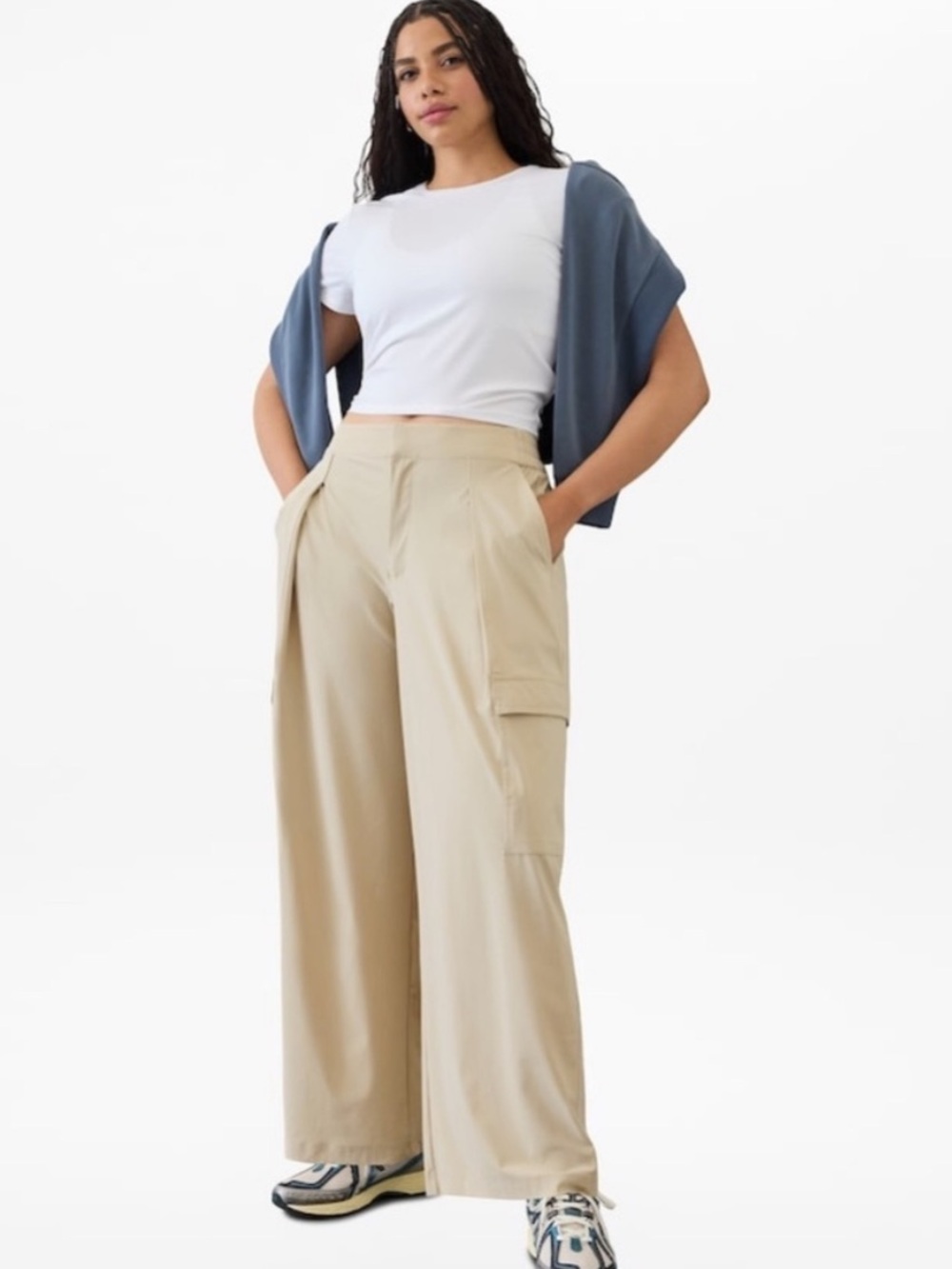 BOGO! Athleta Pinnacle Ecru Cargo Trouser Wide Leg Size 14 Tall